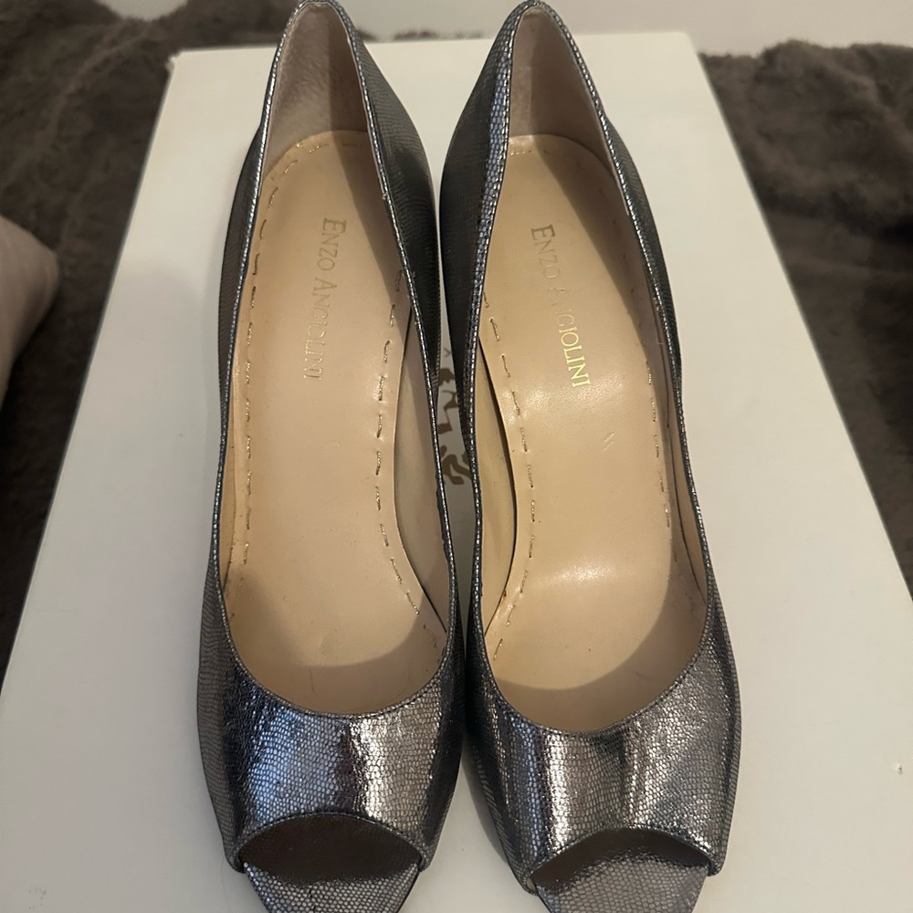 Enzo Angiolini Metallic Silver Heels